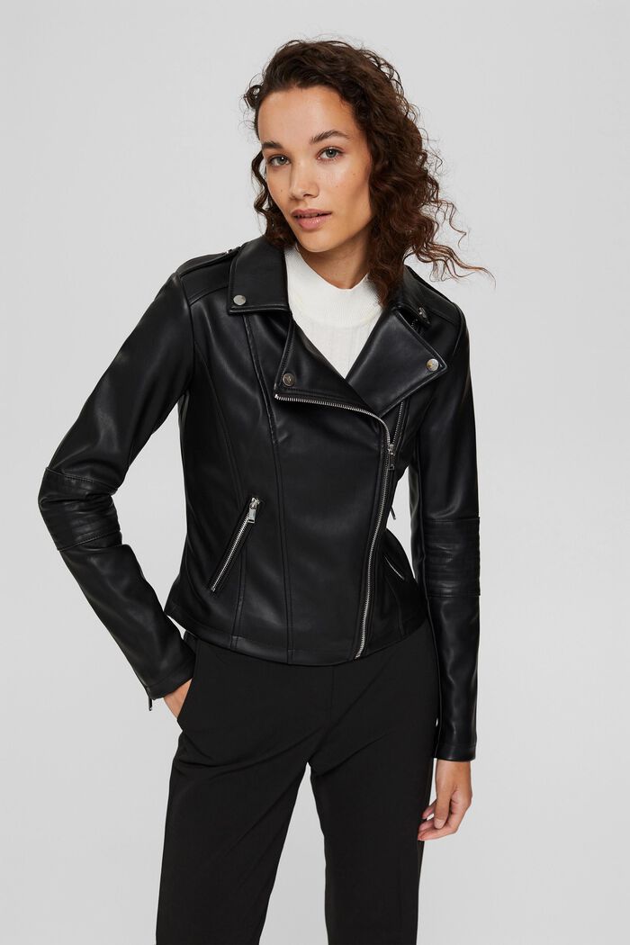 Faux leather biker jacket, BLACK, detail image number 0