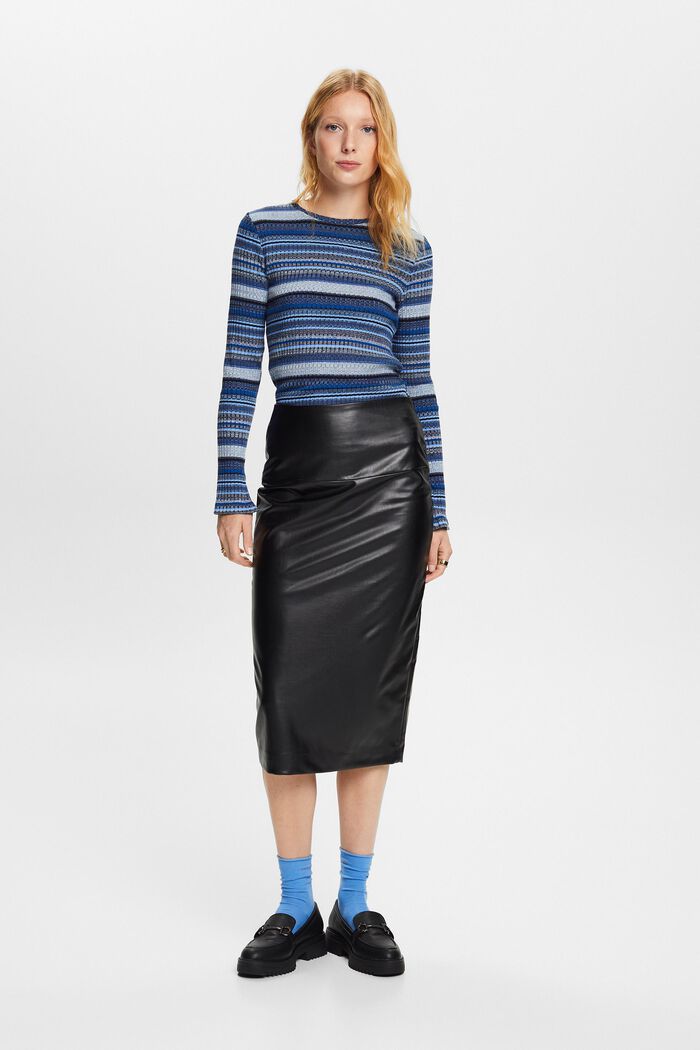 Faux Leather Midi Skirt, BLACK, detail image number 4