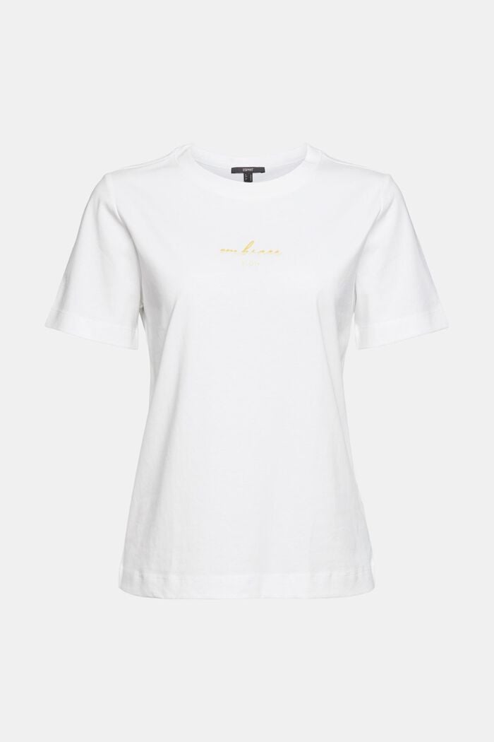 T-shirt with embroidered lettering, organic cotton, WHITE, overview