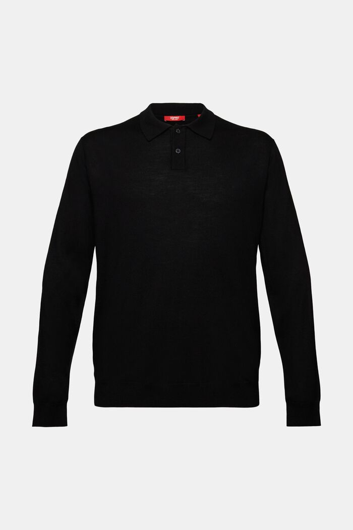 Wool Polo Sweater, BLACK, detail image number 5