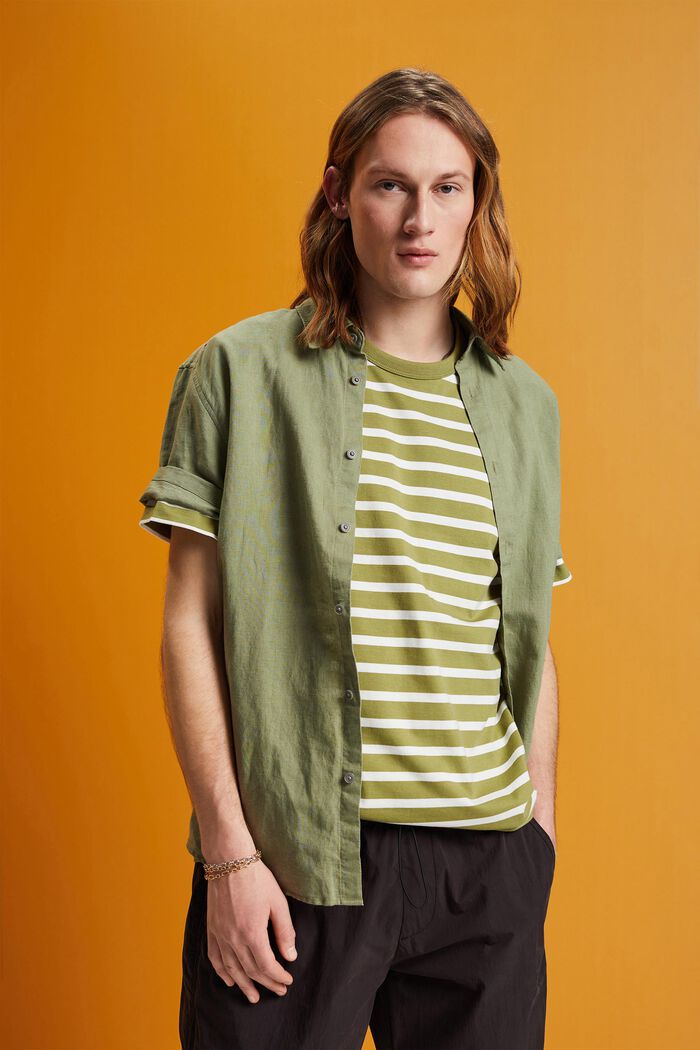 Striped sustainable cotton t-shirt, LEAF GREEN, detail image number 4