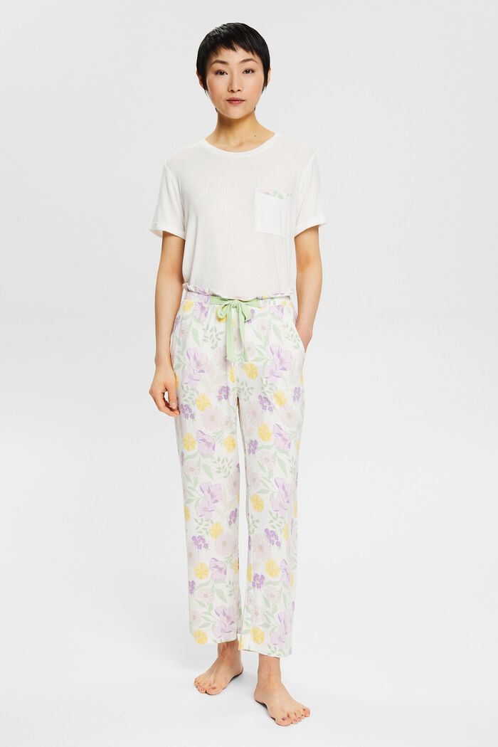Pyjama bottoms with a floral pattern, LENZING™ ECOVERO™, OFF WHITE, detail image number 1
