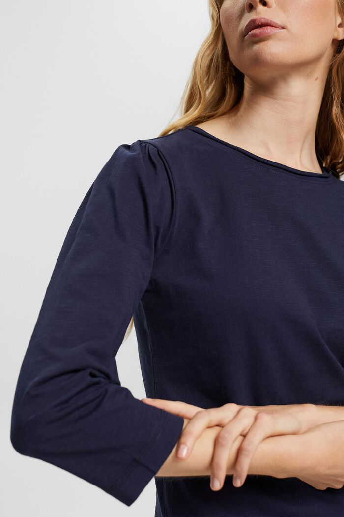Long sleeve cotton top, NAVY, detail image number 0
