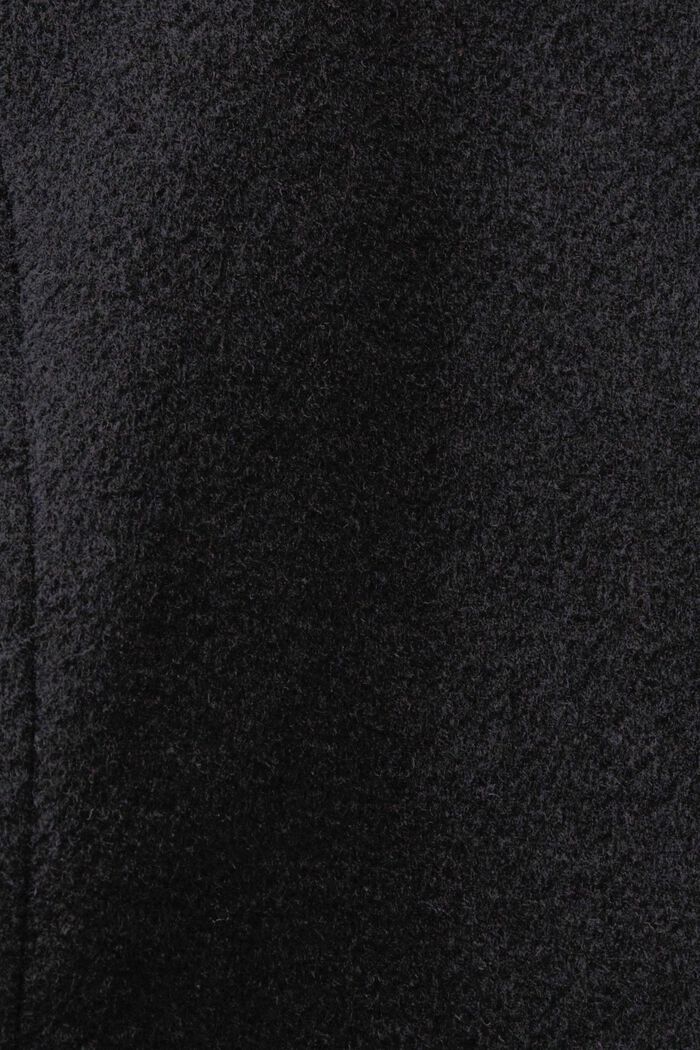 Recycelt: hooded wool blend coat with belt, BLACK, detail image number 4