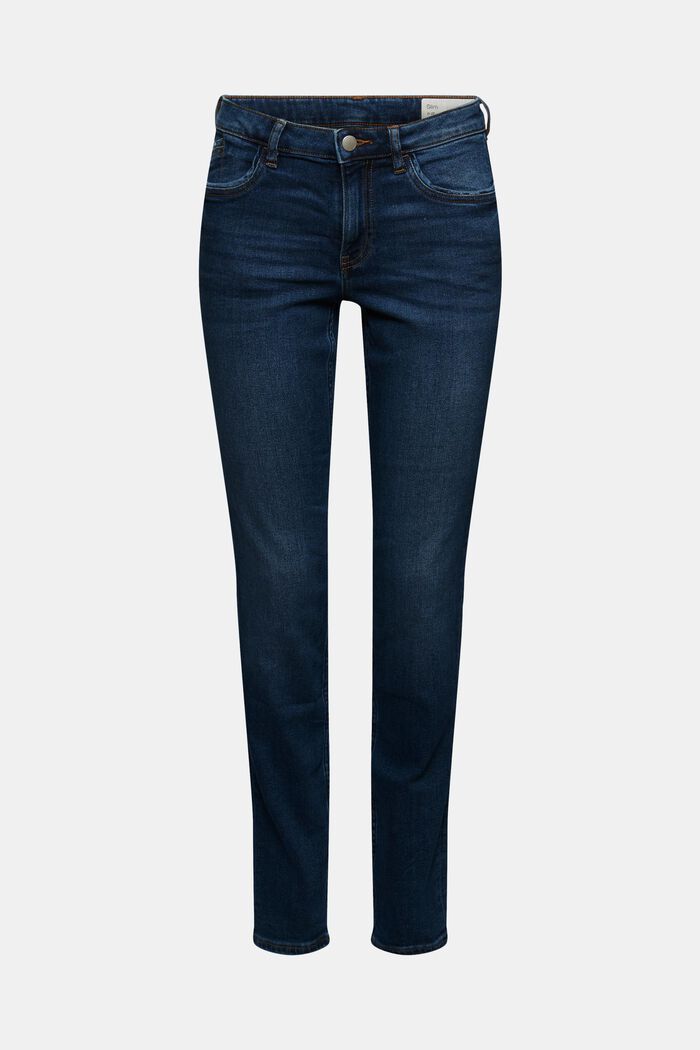 Stretch jeans with organic cotton, BLUE DARK WASHED, overview