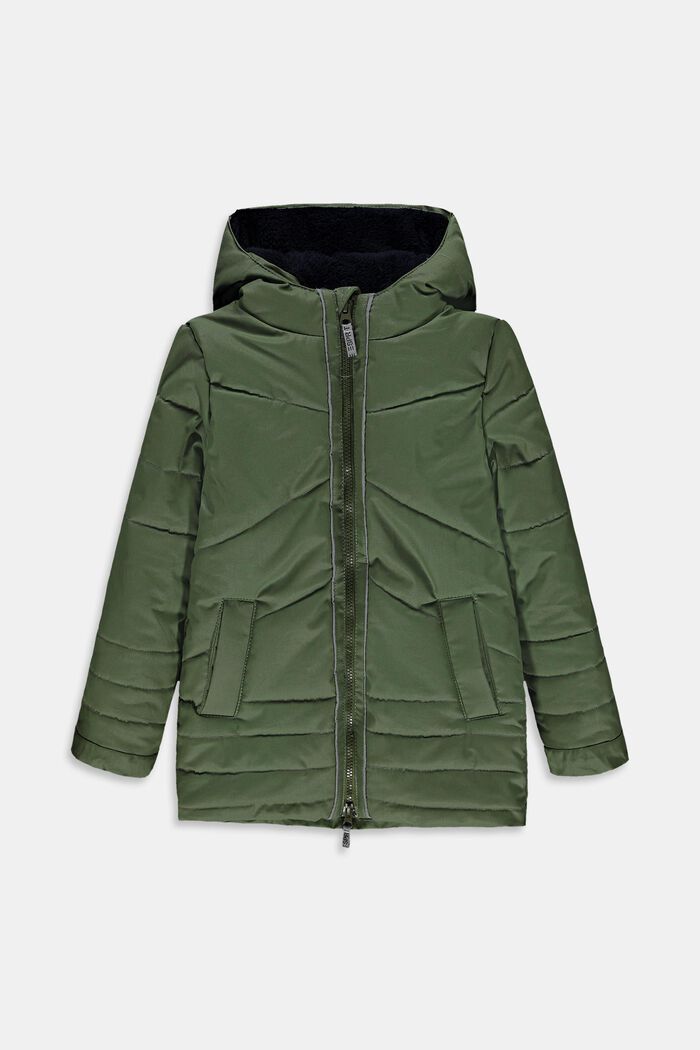 Coated quilted jacket with teddy fur lining and DuPont™ Sorona®, DARK KHAKI, overview