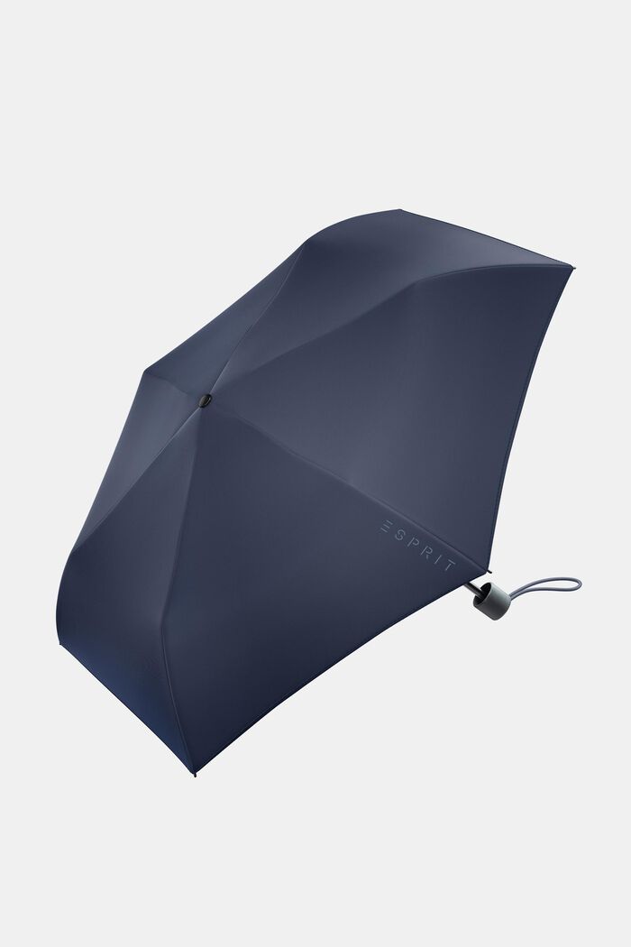 Pocket umbrella in navy blue with logo print, ONE COLOR, detail image number 0
