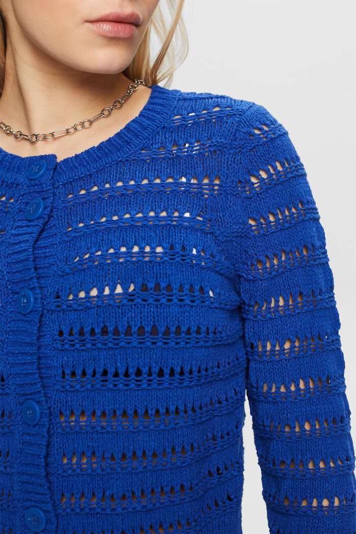 Open-Knit Sweater Cardigan, BRIGHT BLUE, detail image number 3