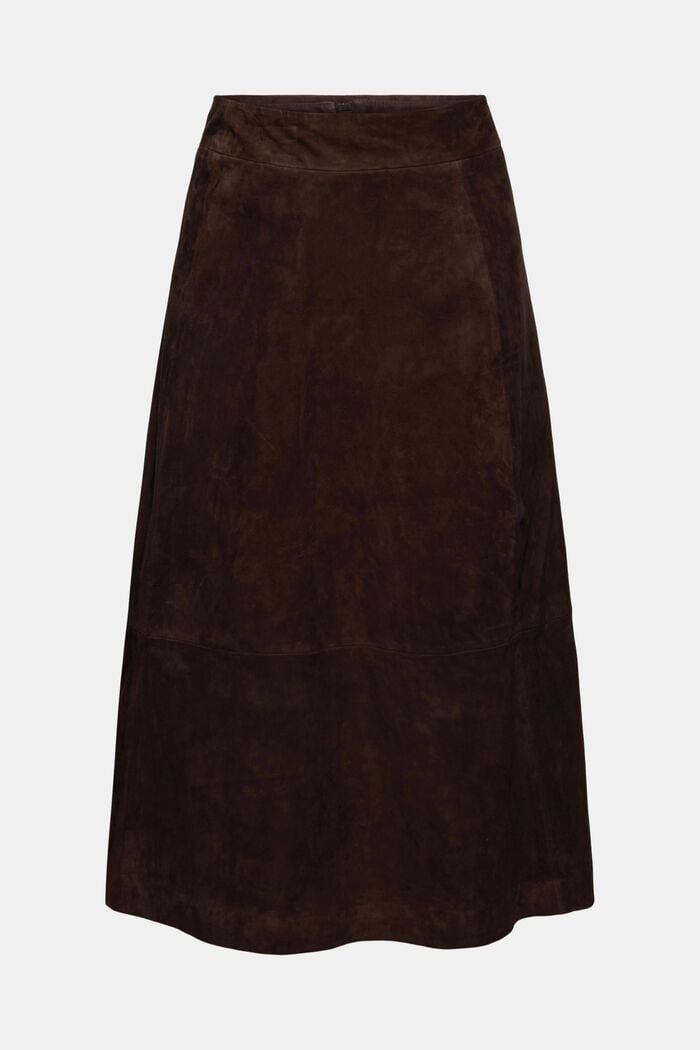 A-line midi skirt made of 100% suede, DARK BROWN, detail image number 7