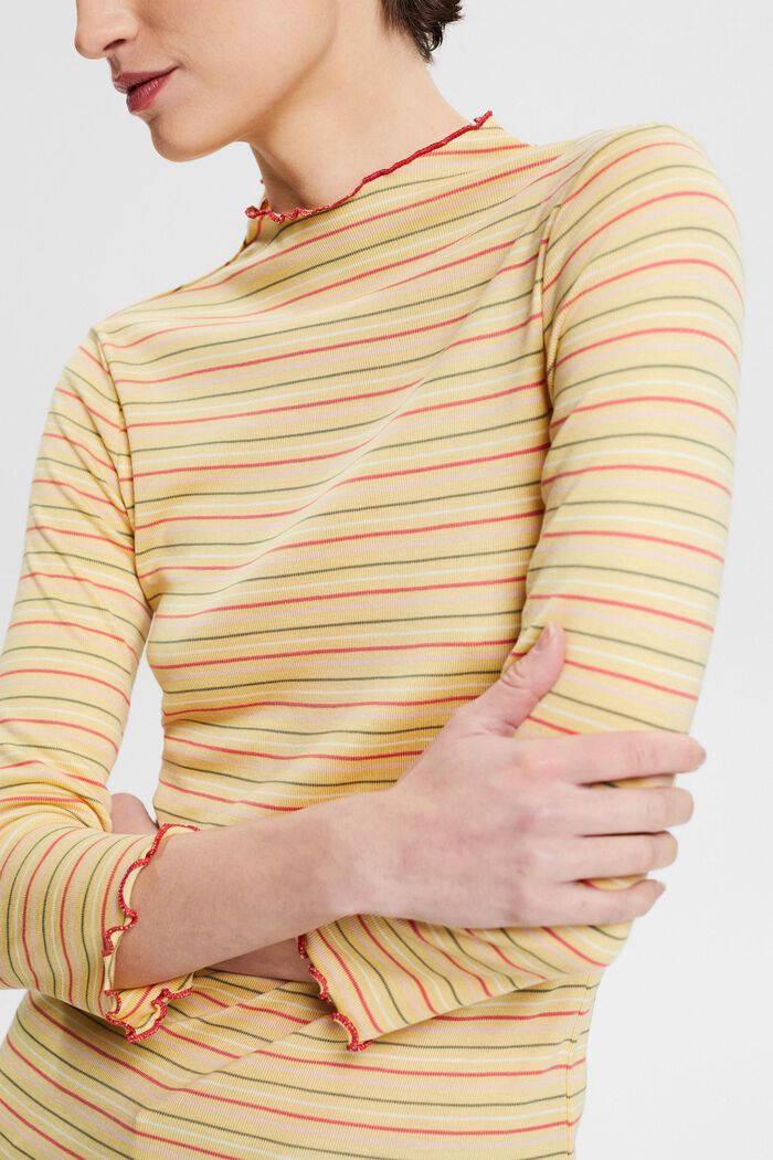 Made of TENCEL™: Long sleeve top with colourful stripes, DUSTY YELLOW, detail image number 2