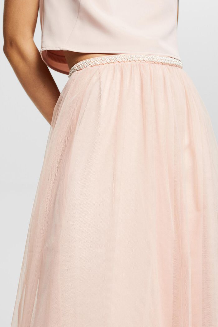 Tulle skirt with faux pearls on the waistband, NUDE, detail image number 2