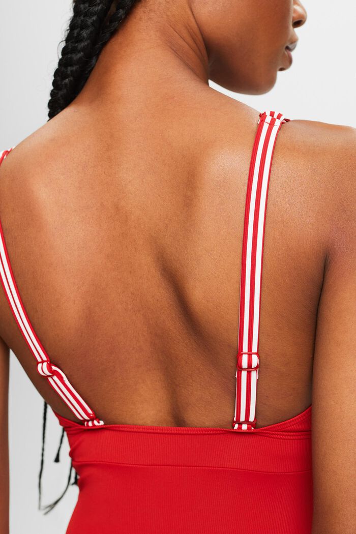 Striped One-Piece Swimsuit, DARK RED, detail image number 1