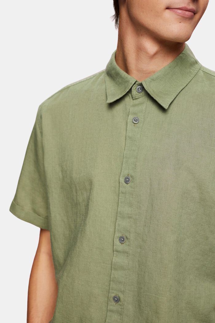 Linen and cotton blend short-sleeved shirt, LIGHT KHAKI, detail image number 3