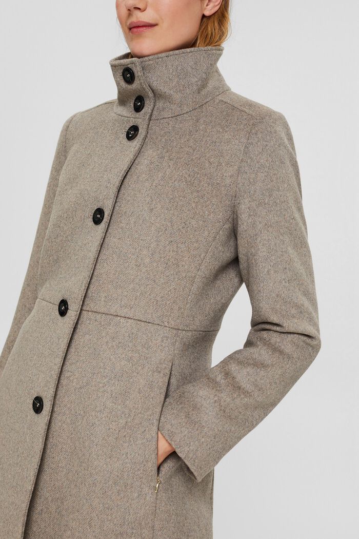 Made of blended wool: Coat with a stand-up collar, TAUPE, detail image number 2