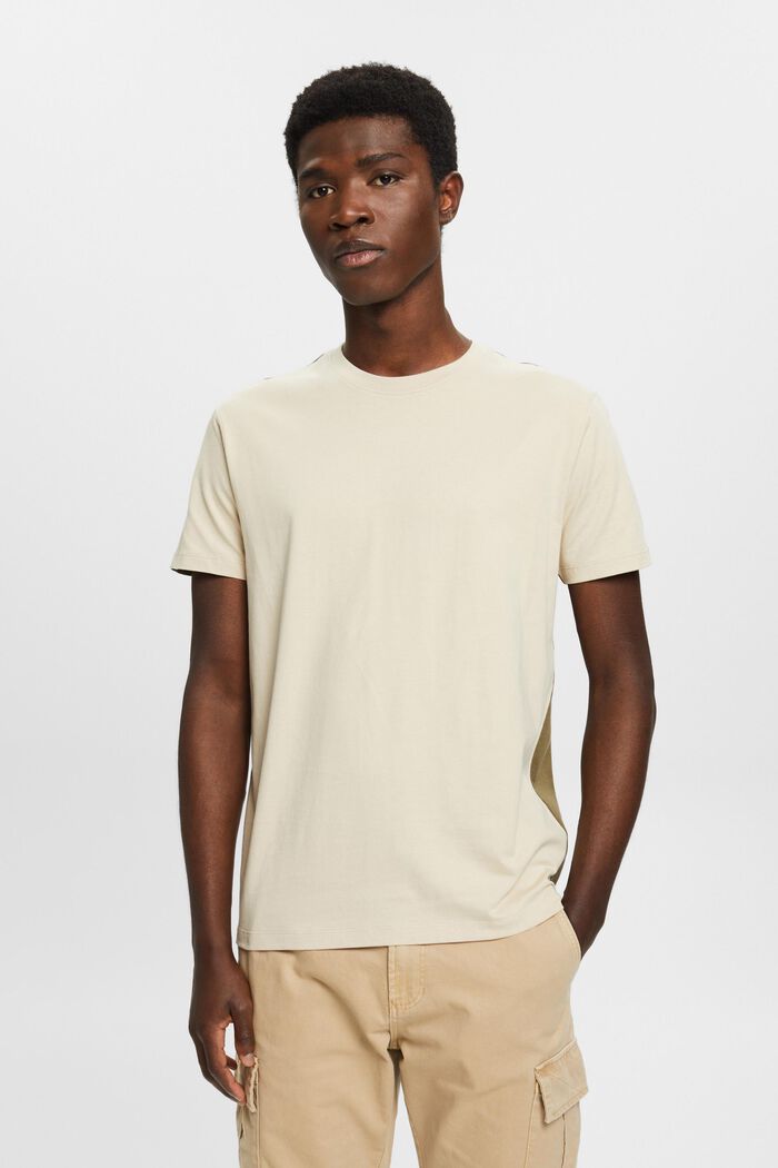 Two-tone cotton T-shirt, LIGHT TAUPE, detail image number 0