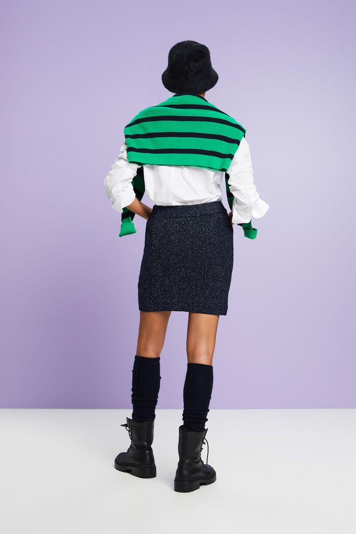 Lamé Knit Mini Skirt, NAVY, detail image number 3