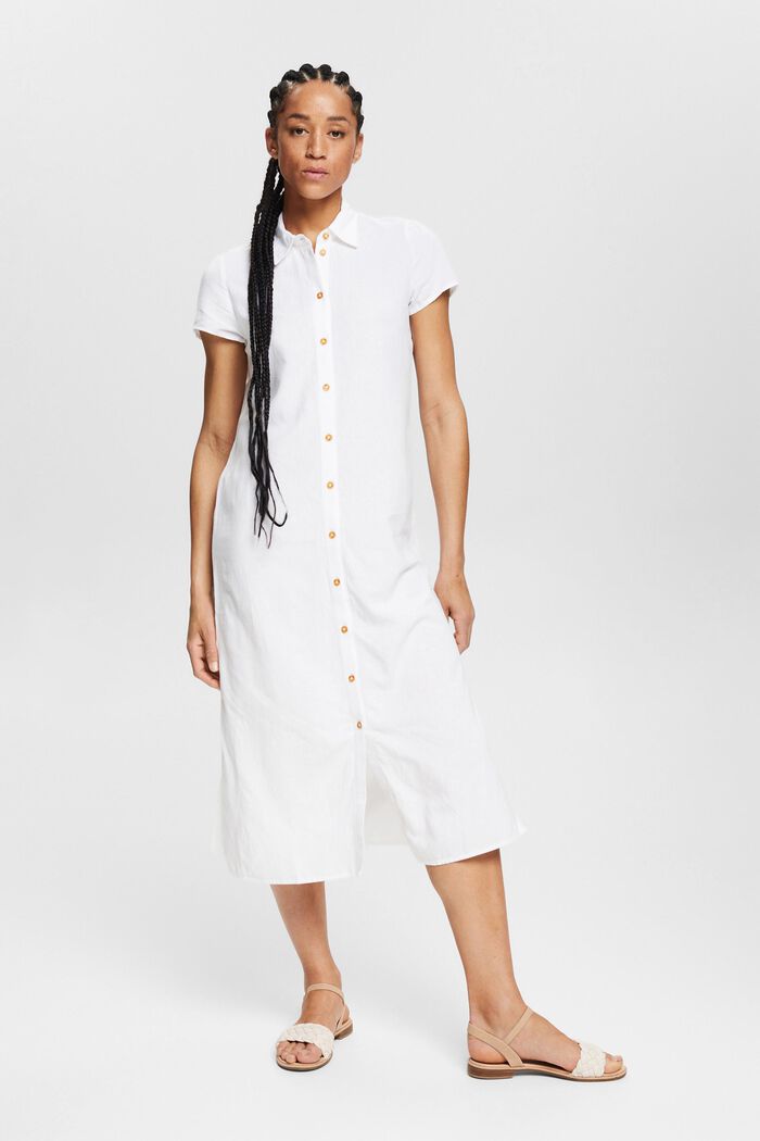 Linen blend: long shirt dress, WHITE, detail image number 1