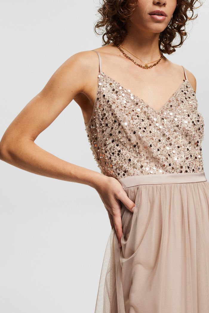 Tulle dress with sequins, LIGHT TAUPE, detail image number 3
