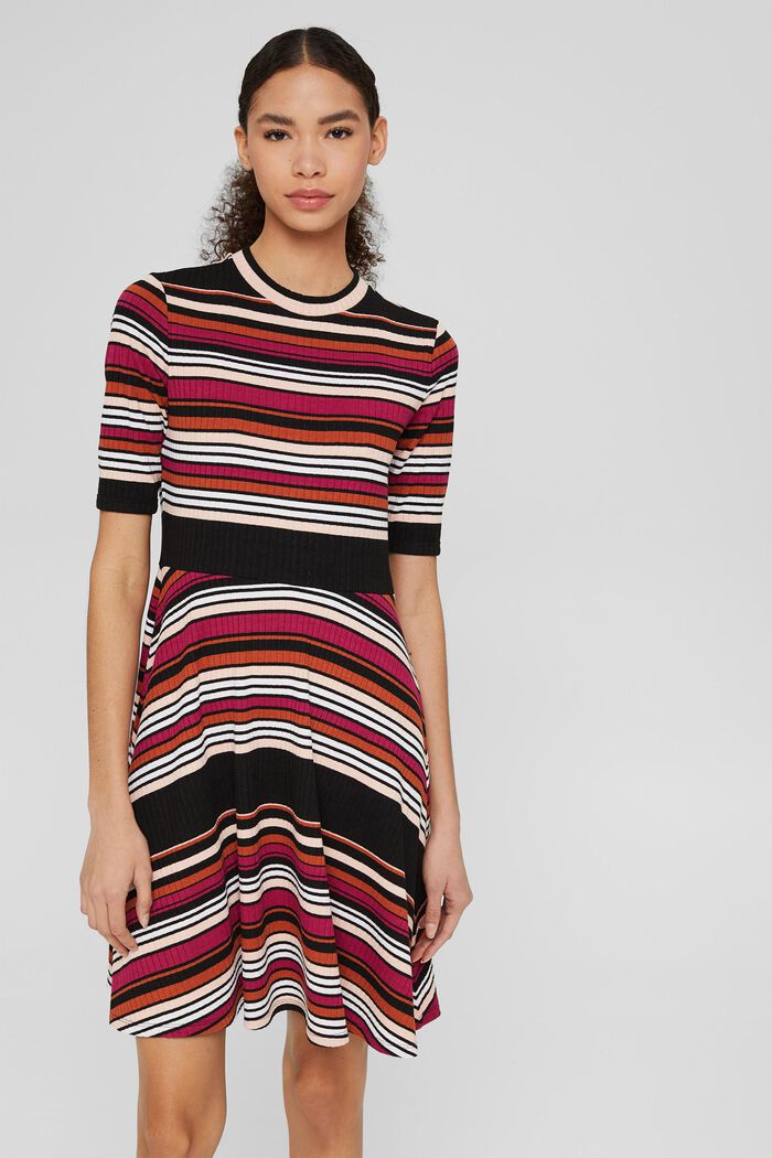 Ribbed jersey dress with stripes, BLACK, detail image number 2