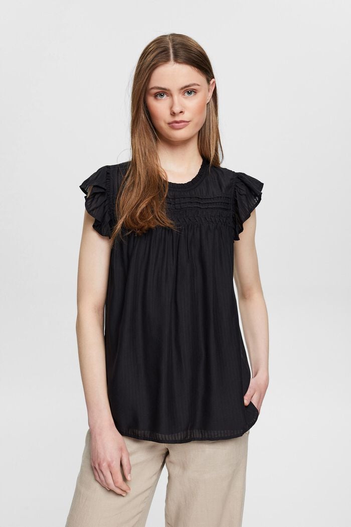 Striped blouse, LENZING™ ECOVERO™, BLACK, detail image number 0
