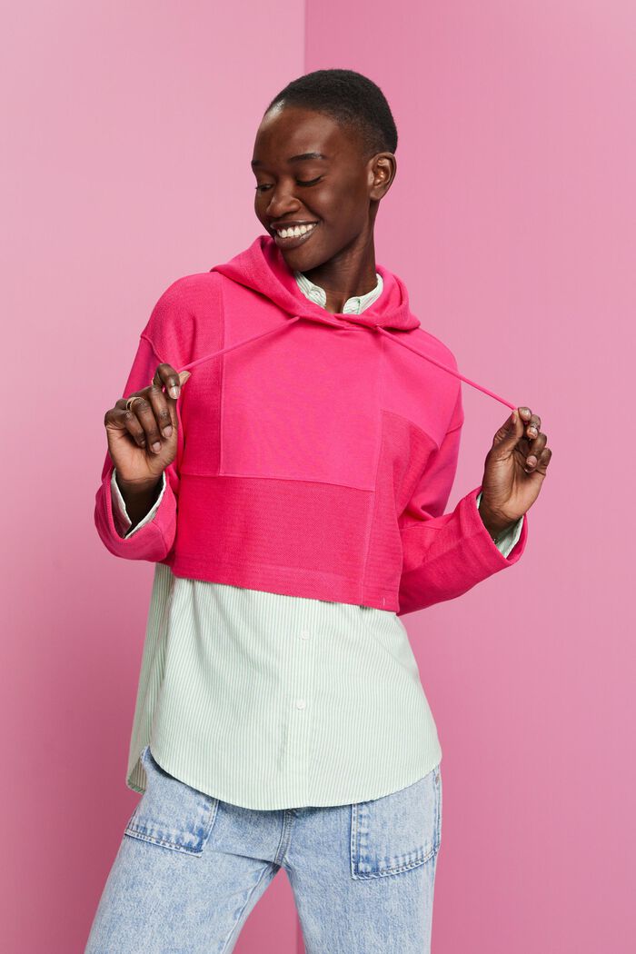 Cropped patchwork hoodie, PINK FUCHSIA, detail image number 0