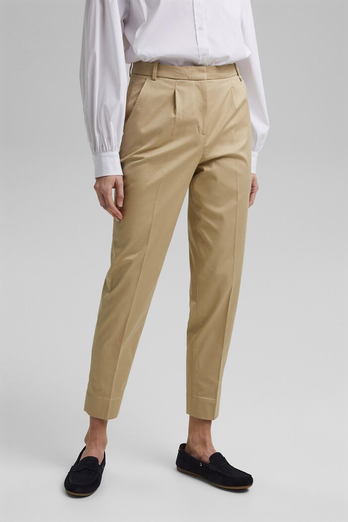 Business chinos made of stretch cotton, SAND, overview