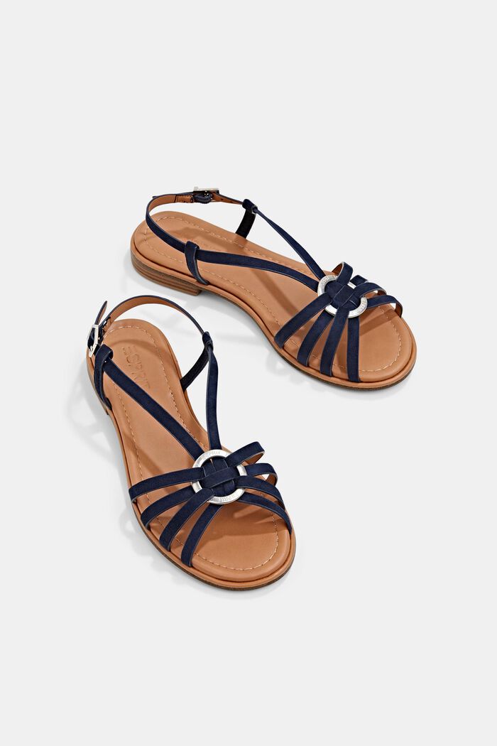 Strappy sandals with a metal ring, NAVY, detail image number 6