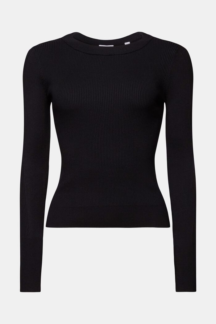 Rib-Knit Crewneck  Sweater, BLACK, detail image number 6