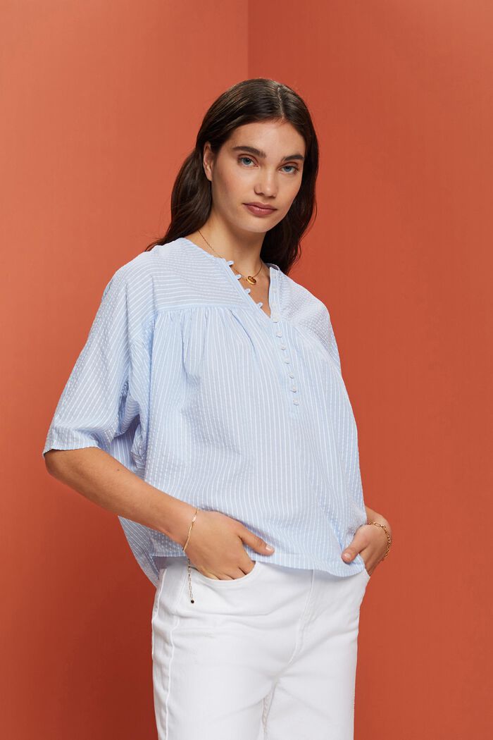 Textured short-sleeve blouse, LIGHT BLUE, detail image number 0