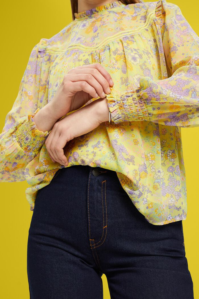 Floral chiffon blouse with ruffles, LIGHT YELLOW, detail image number 2