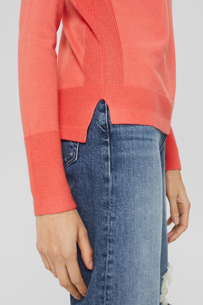 Jumper with a high-low hem, organic cotton blend, CORAL, detail image number 1