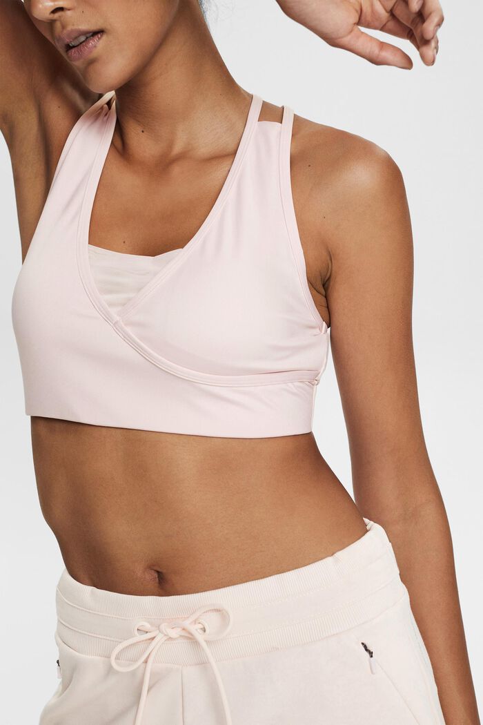 Sports bra in a wrap-over look, made of recycled material, LIGHT PINK, detail image number 2