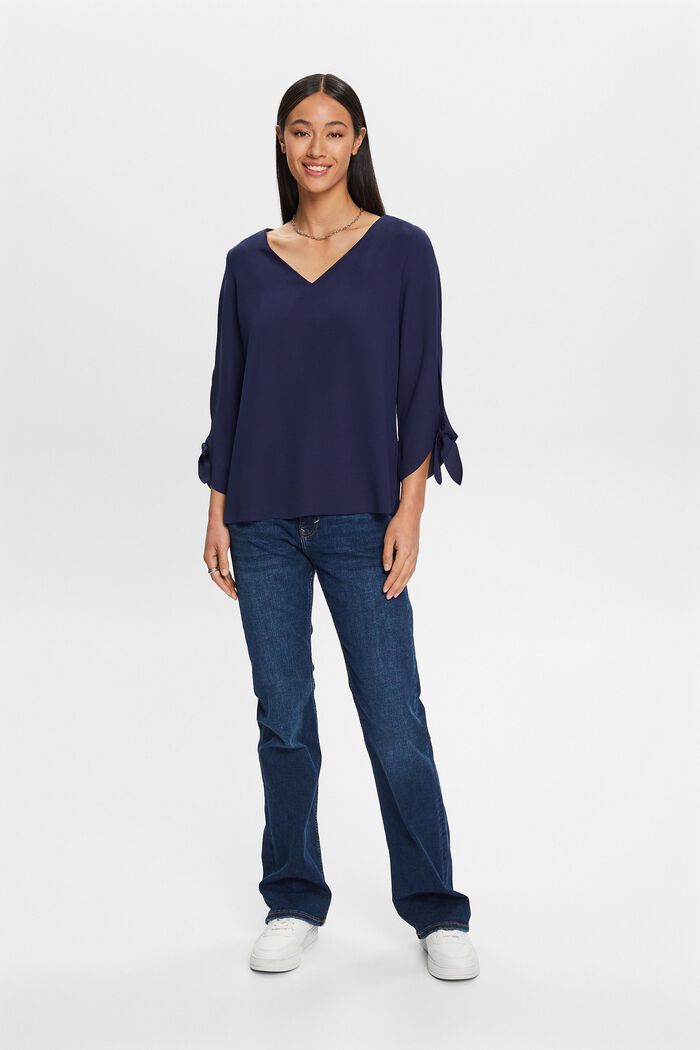 Stretch blouse with open edges, DARK BLUE, detail image number 1