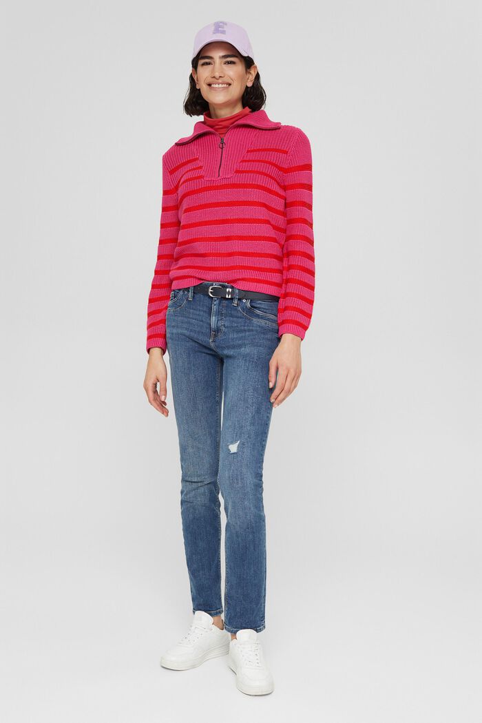 Knitted zip-neck jumper with a striped pattern, PINK FUCHSIA, detail image number 1