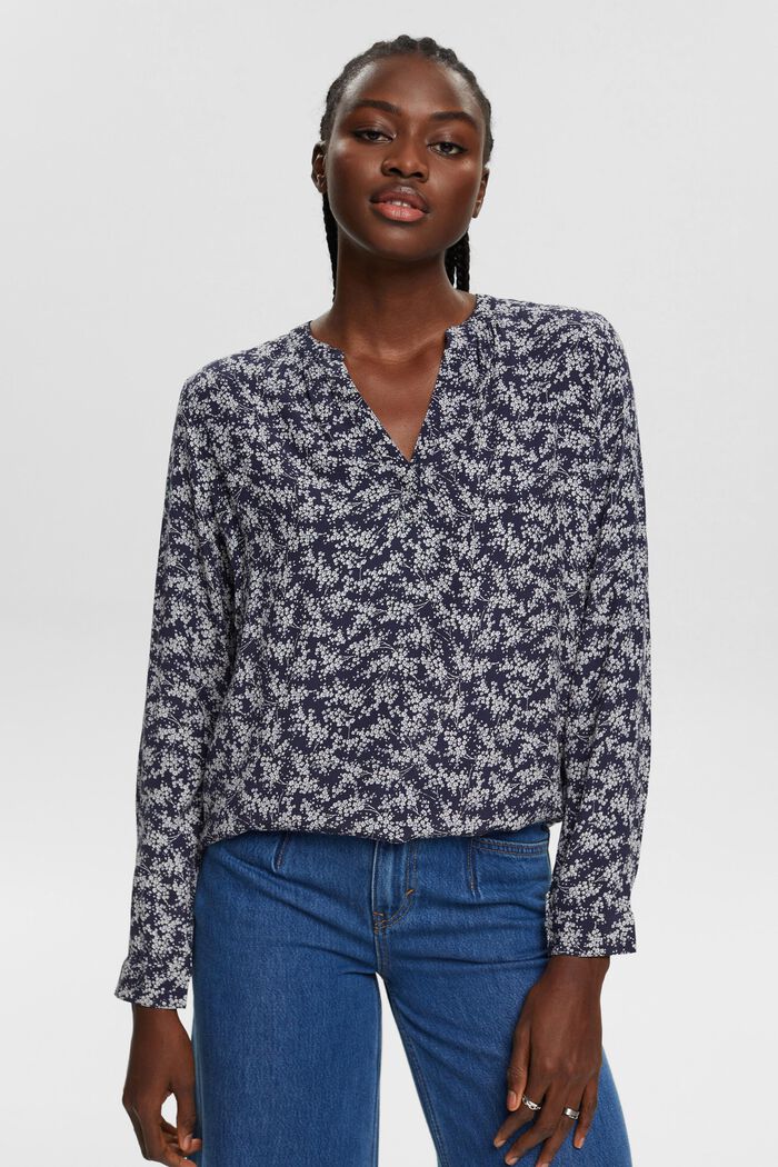 Patterned blouse, LENZING™ ECOVERO™, BLUE, detail image number 0