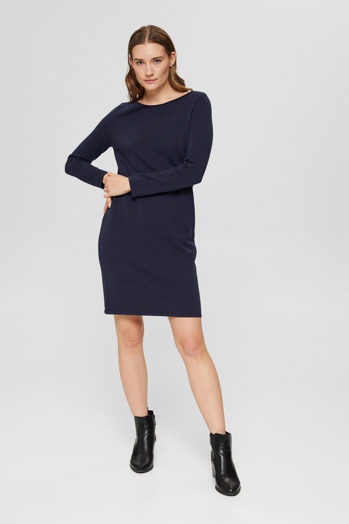 Basic knitted dress in blended cotton, NAVY, detail image number 5