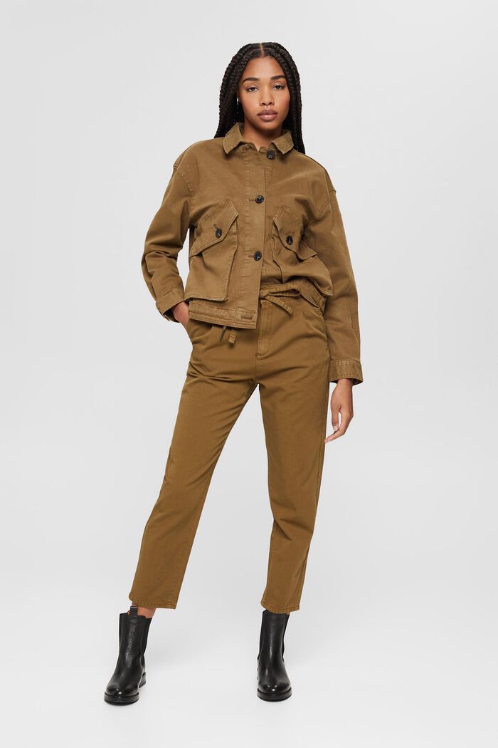 Waist pleat trousers with a belt, pima cotton, KHAKI GREEN, detail image number 1