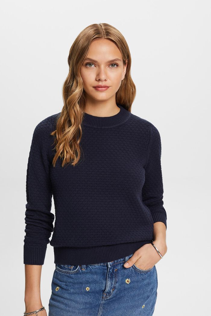 Textured knit jumper, cotton blend, NAVY, detail image number 0