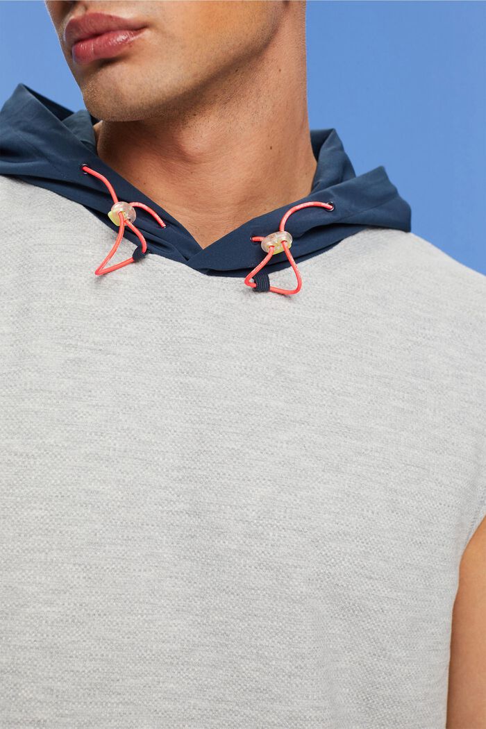 Sleeveless Cord Detail Hooded Sweatshirt, LIGHT GREY, detail image number 2