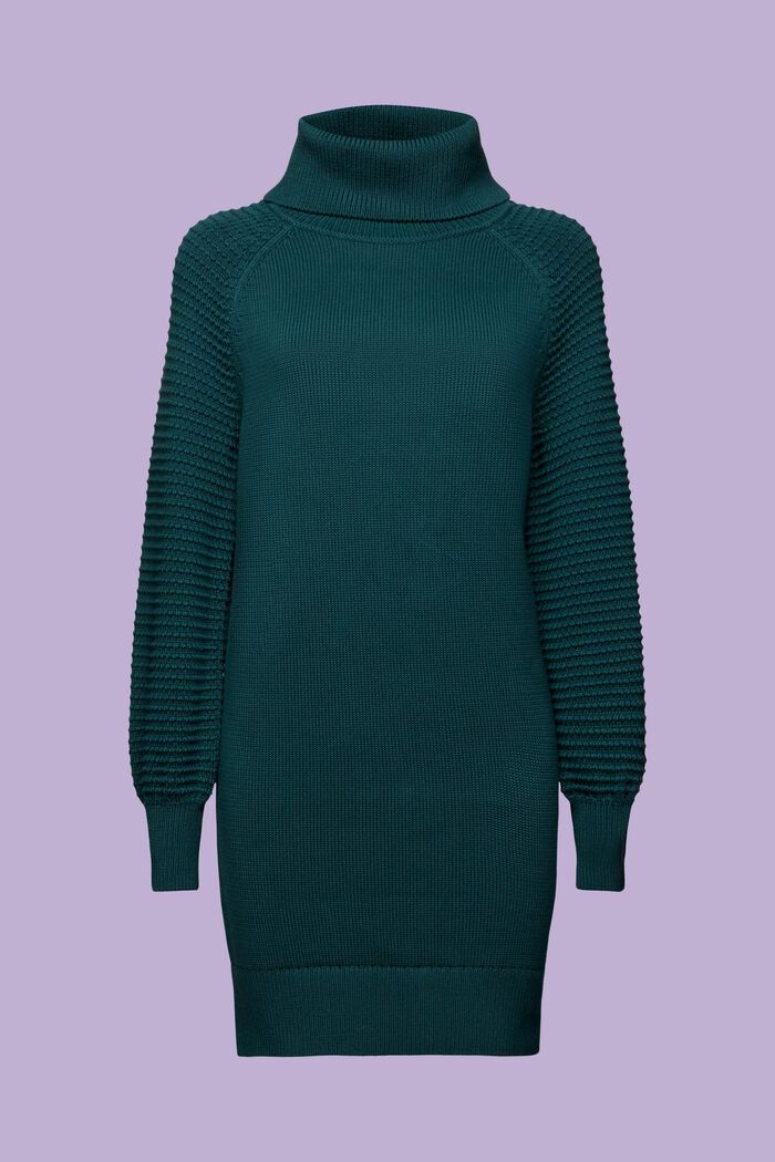 Knitted Turtleneck Mini Dress, EMERALD GREEN, detail image number 6