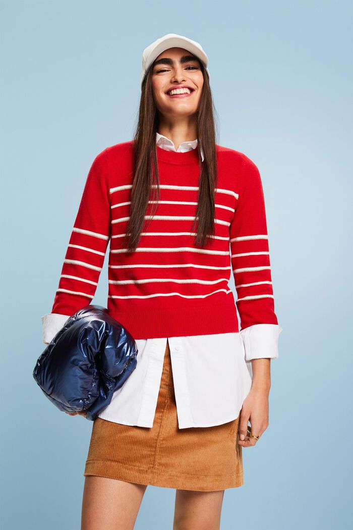 Striped knitted jumper with cashmere, RED, detail image number 0