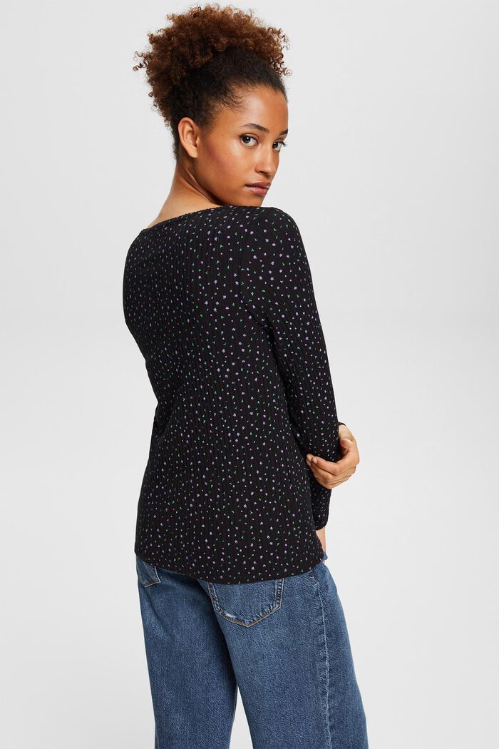 Long sleeve top with floral pattern, BLACK, detail image number 3