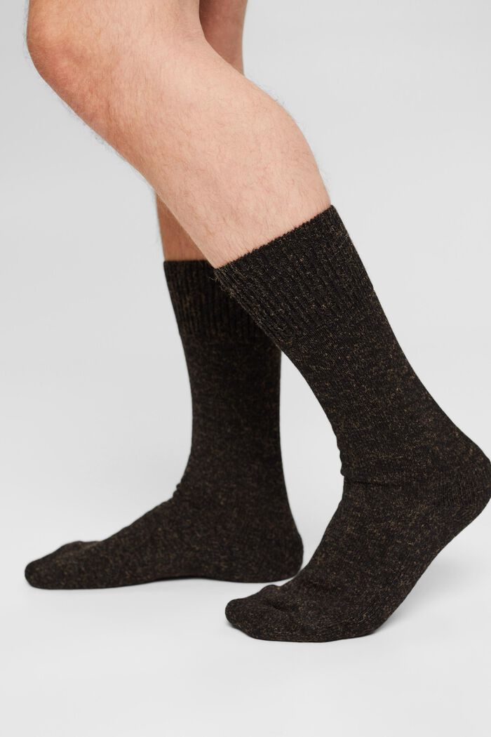 Melange cotton blend socks, BLACK, detail image number 2