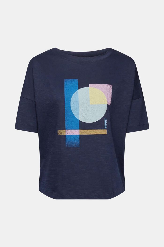 Cotton t-shirt with geometric print, NAVY, detail image number 6