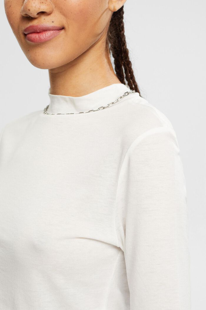 With TENCEL™: T-shirt with band collar, OFF WHITE, detail image number 3