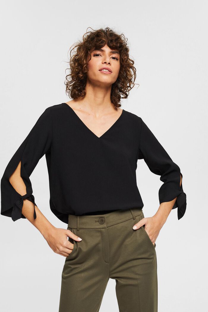 Stretch blouse with open edges, BLACK, detail image number 0