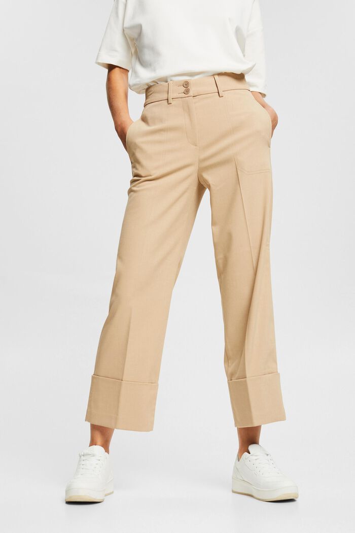 Cropped fabric trousers, CAMEL, detail image number 0