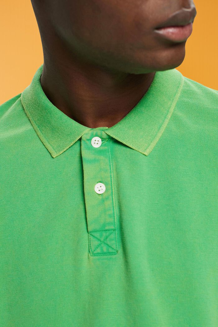 Stone-washed cotton pique polo shirt, GREEN, detail image number 2