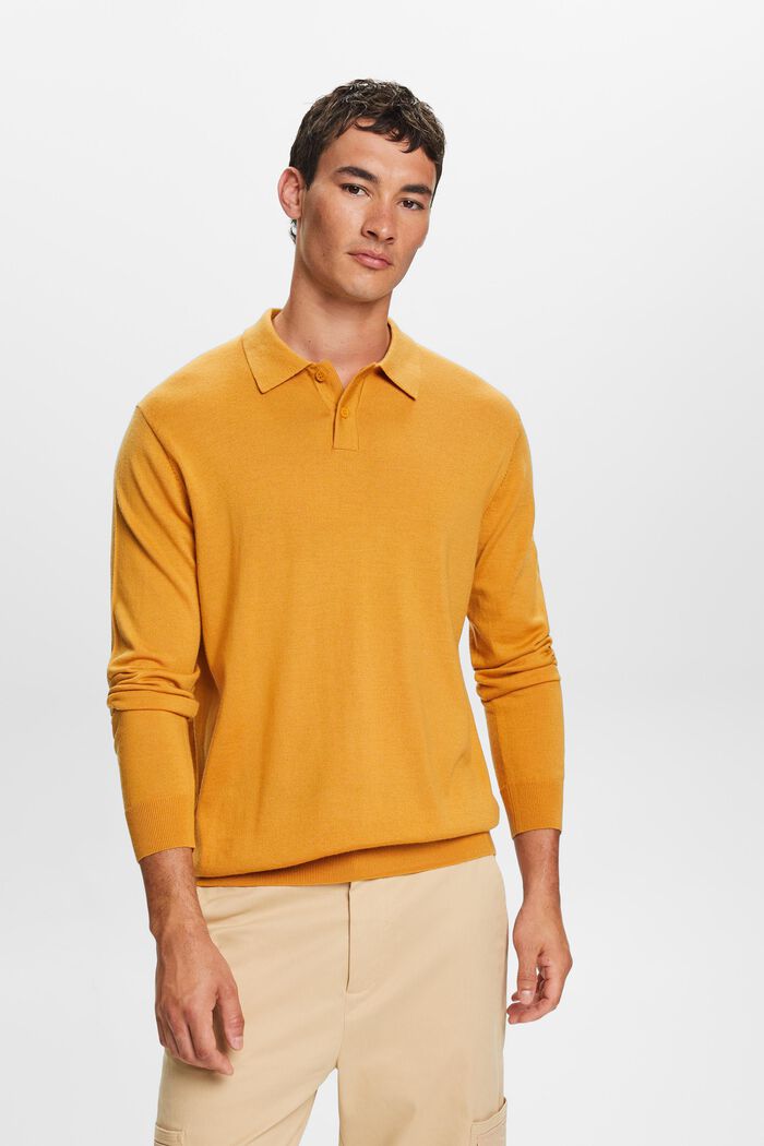 Wool Polo Sweater, HONEY YELLOW, detail image number 2