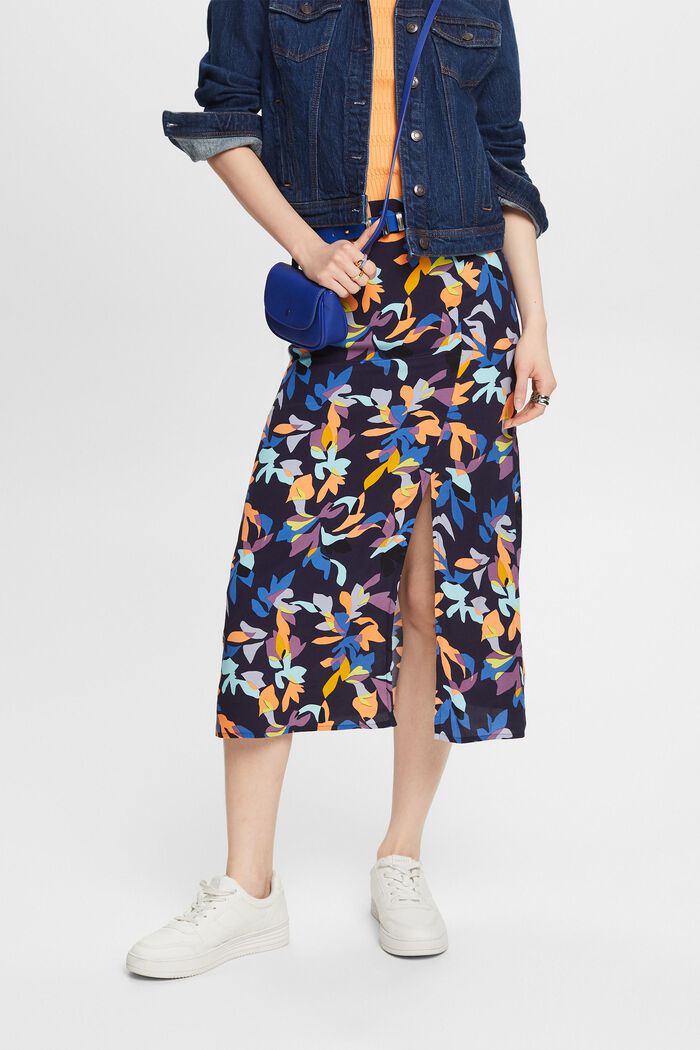 Printed Midi Skirt, NAVY, detail image number 0